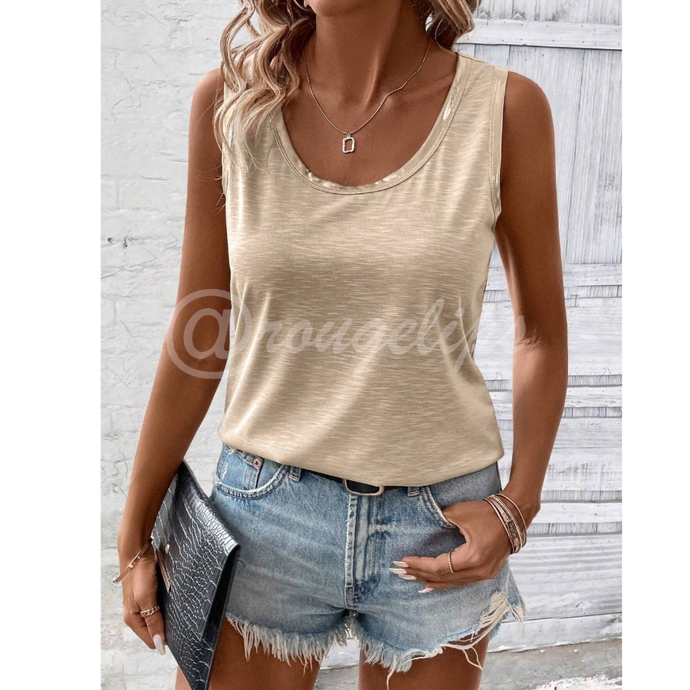 Beige Tank Top Gold Piping Trim - Picture 5 of 10